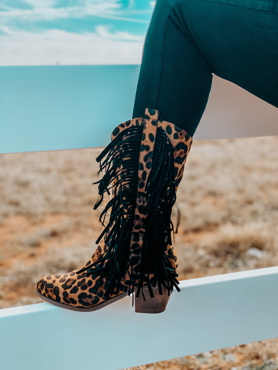 Leopard & Black Fringe Boots – Swanky Indian Boutique