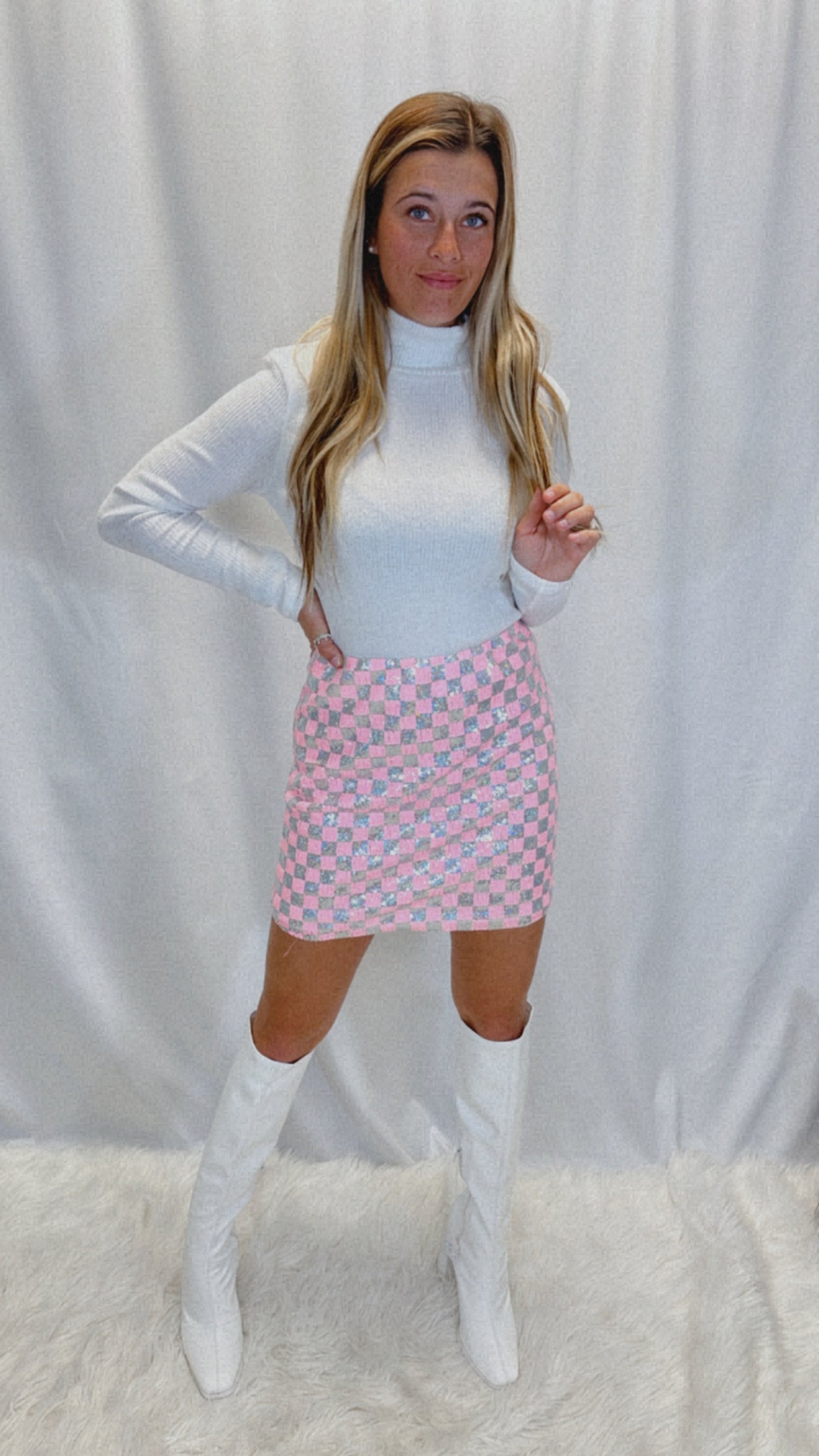 Checkered Sequin Mini Skirt