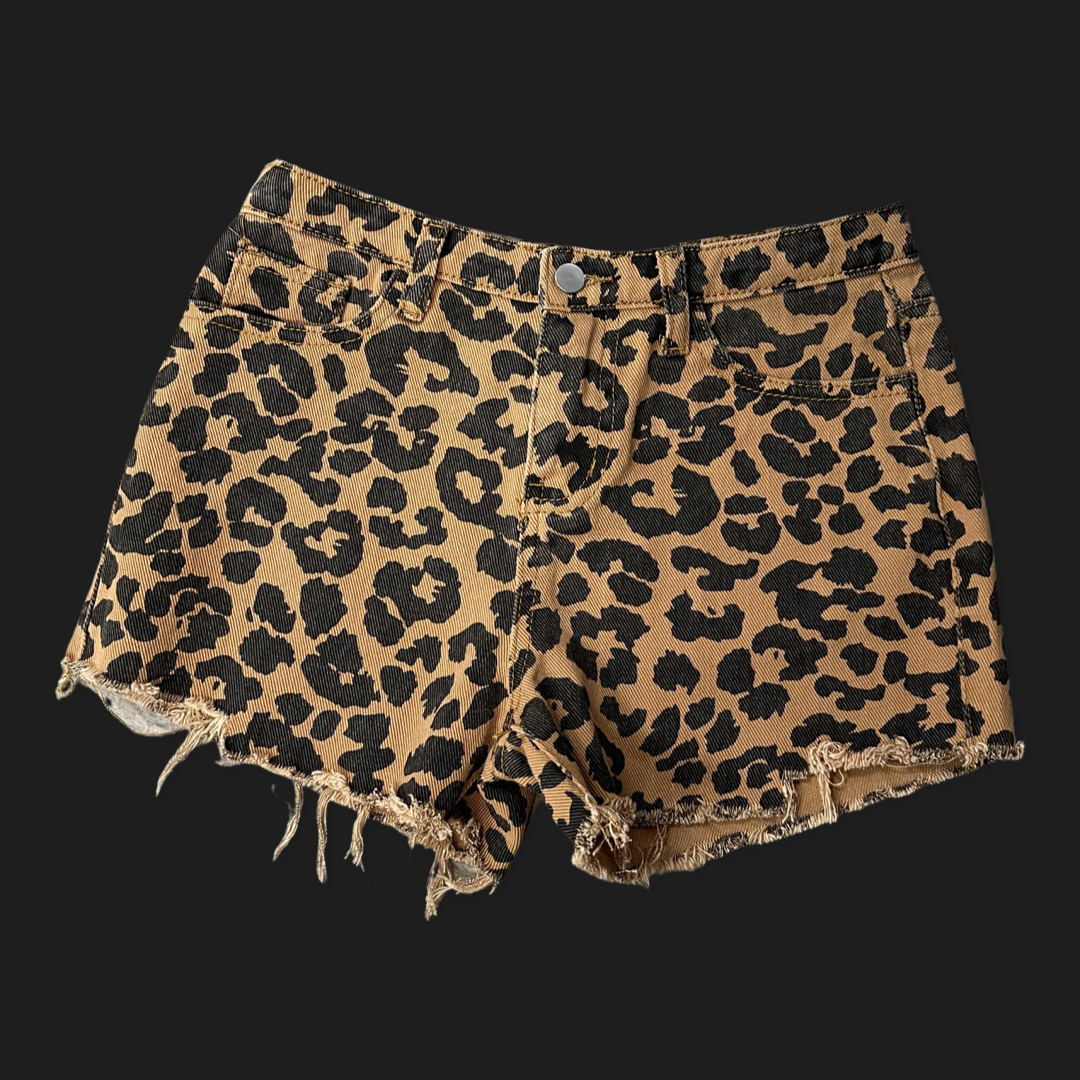 Denim Leopard Shorts