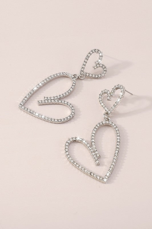 Silver Rhinestone Heart Earrings