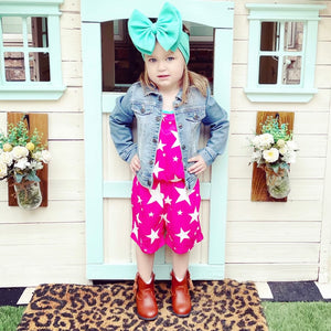 Kids Neon Pink Stars and Turquoise romper