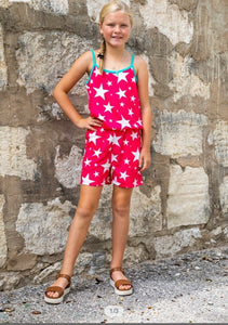 Kids Neon Pink Stars and Turquoise romper