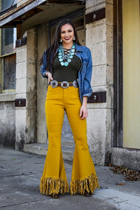 Mustard High Rise Frayed Jeans