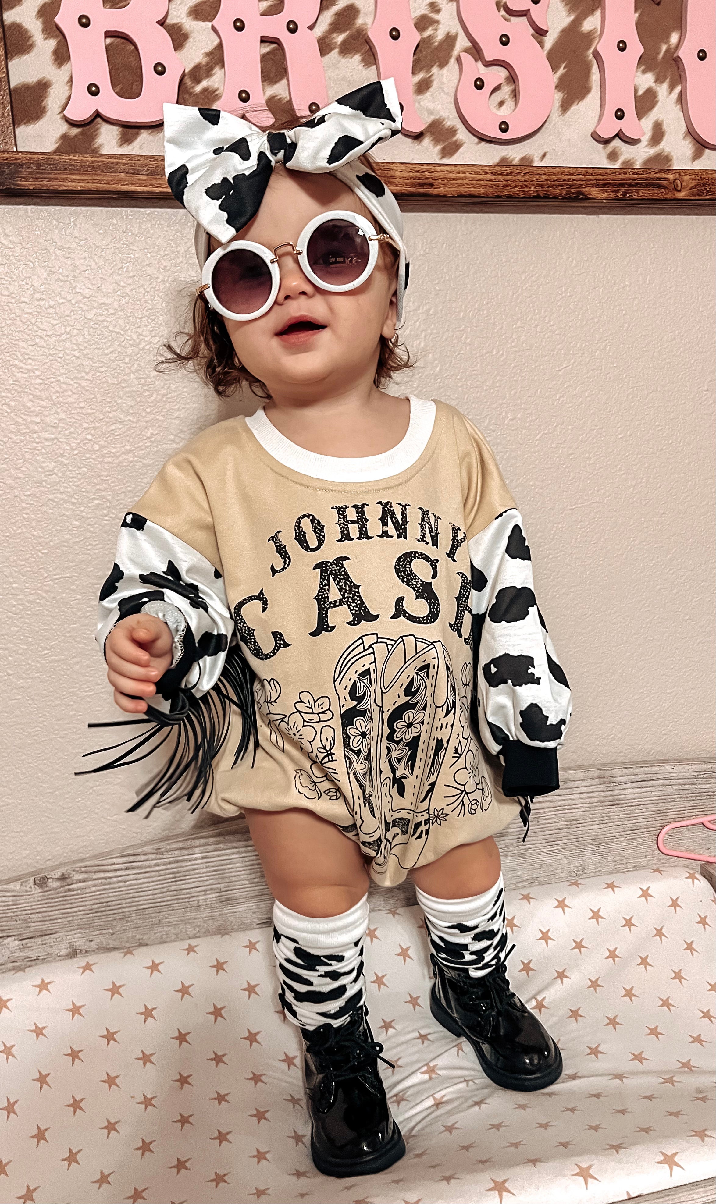 Baby Johnny Cash Romper + Bow