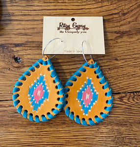 Aztec Leather Earrings- Handmade