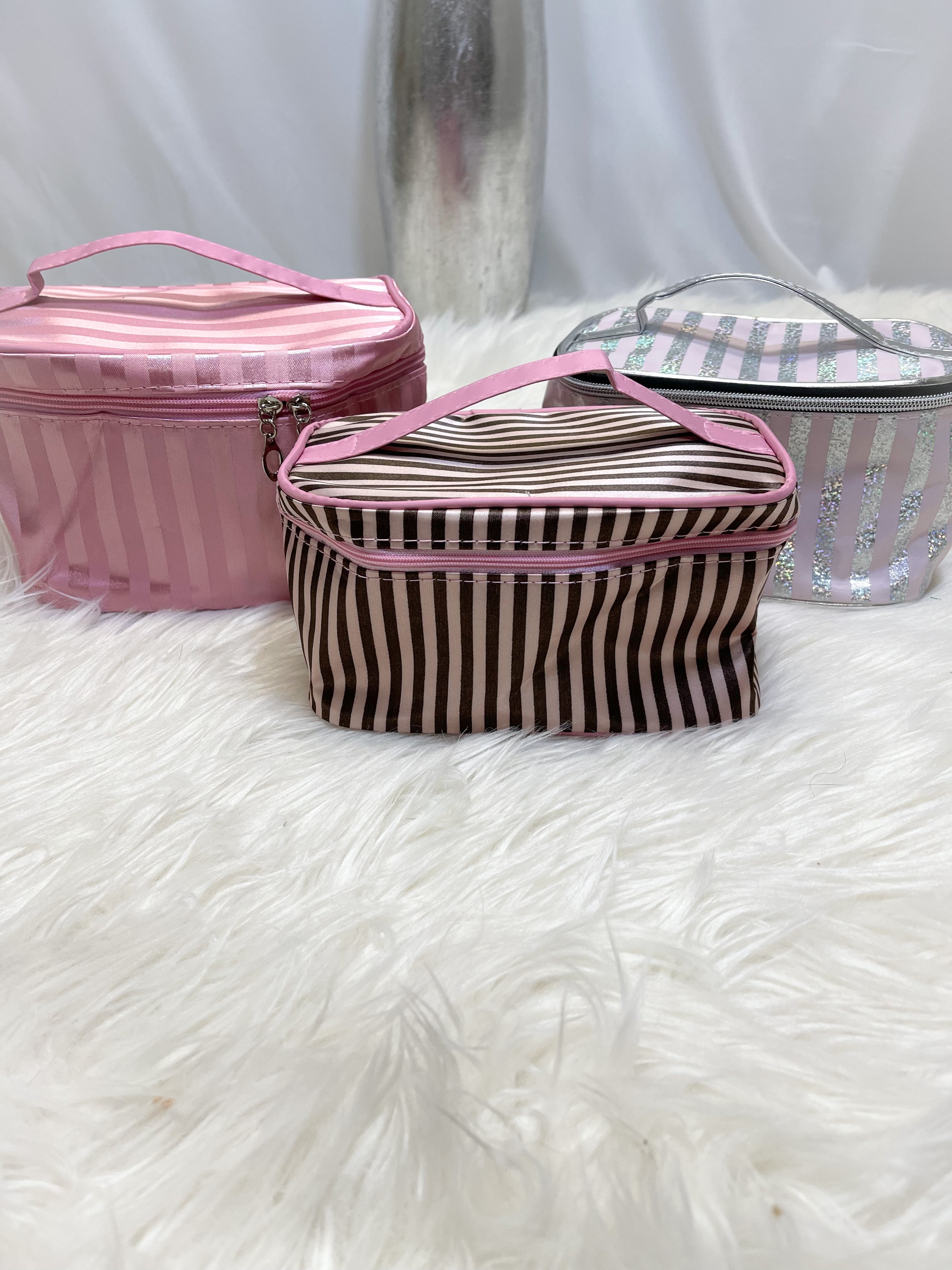 Striped makeup bag