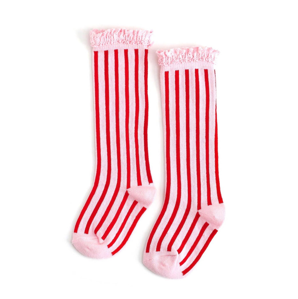 Candy Stripe Lace High Knee Socks