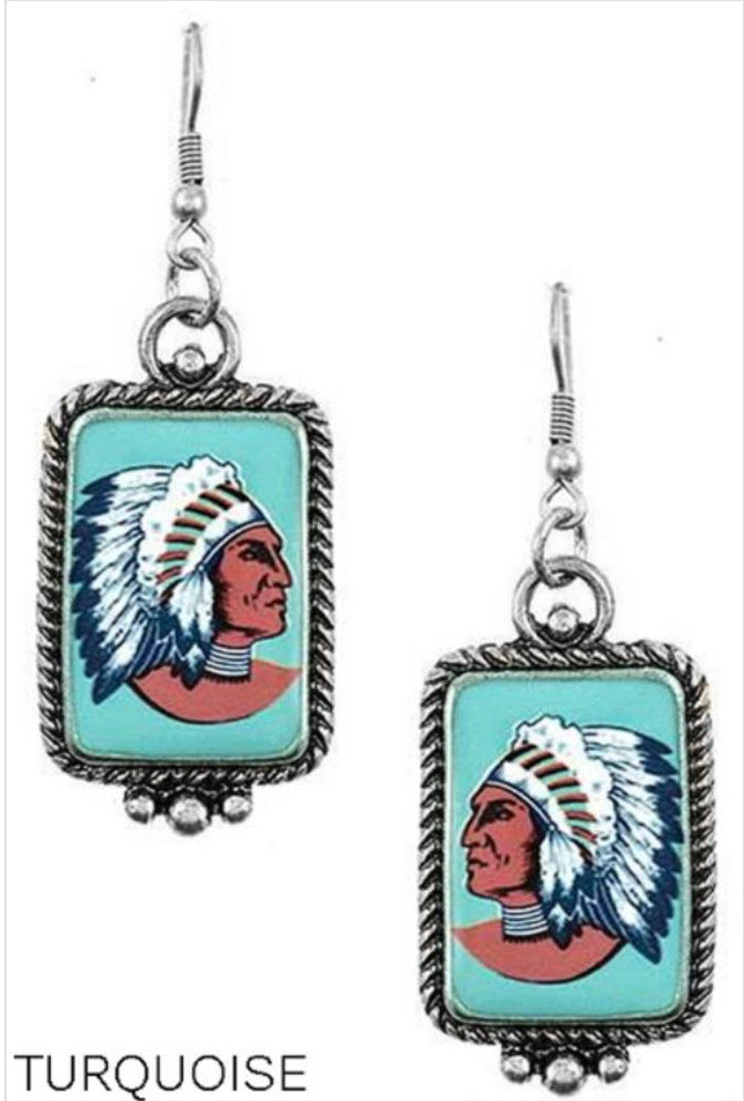 Turquoise Indian Chief Earrings