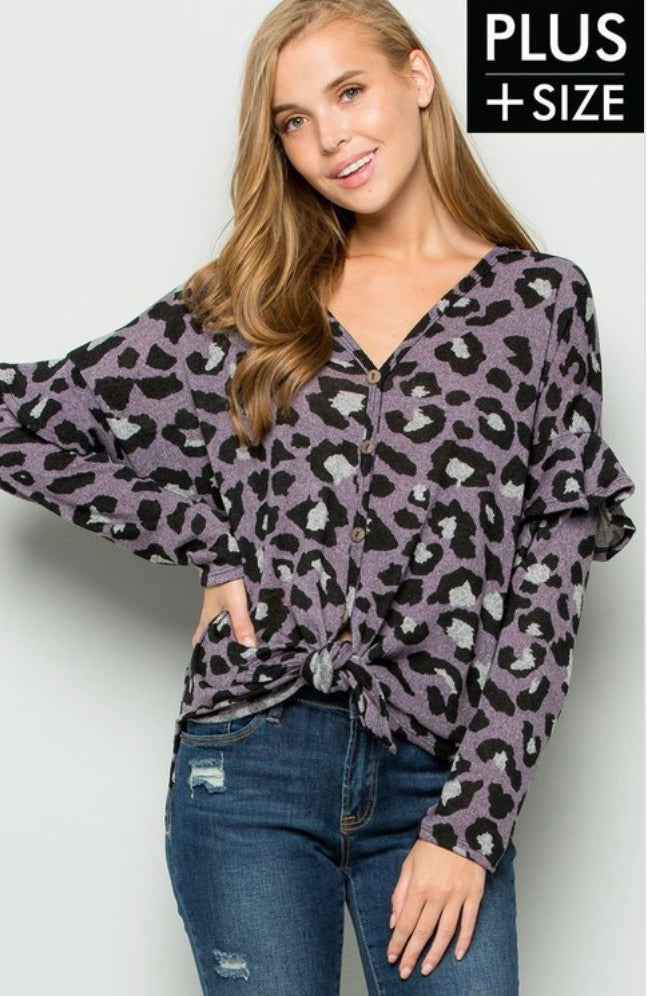 Plus Size leopard Print Button down Top