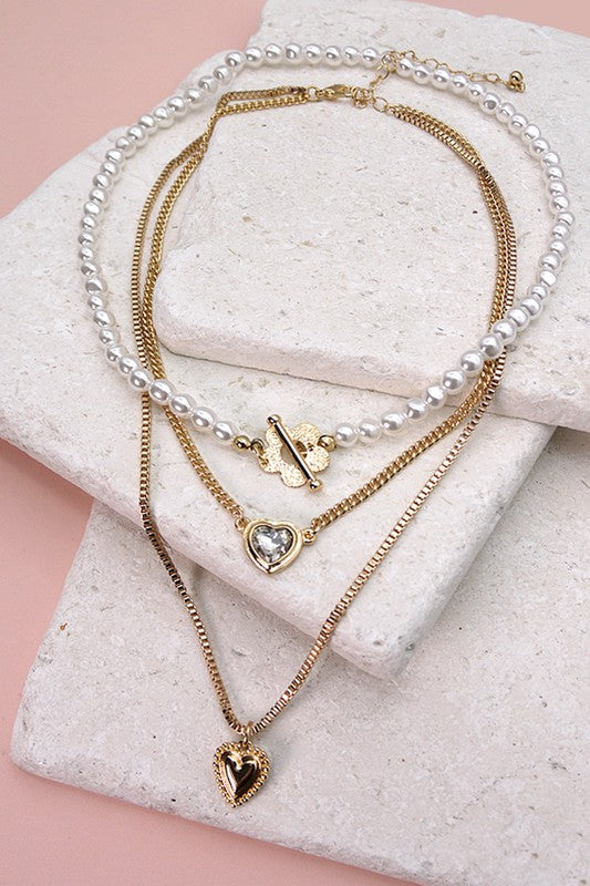 Pearl & Gold Triple Necklace