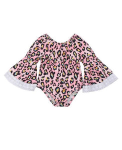 Leopard Bell Sleeve Baby Onesie