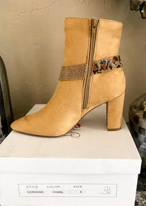 Camel booties with leopard band