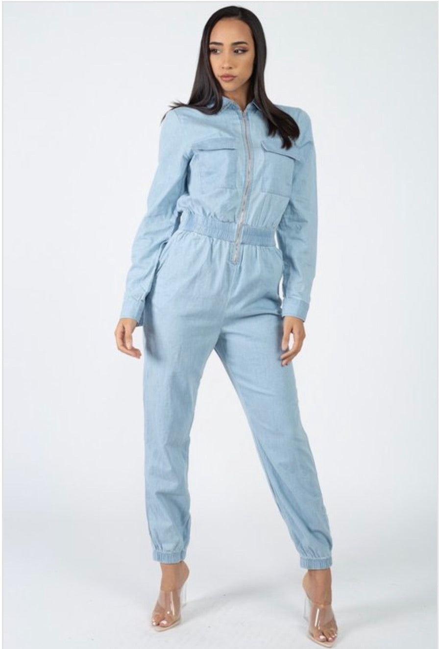 Denim Zip up Jumpsuit