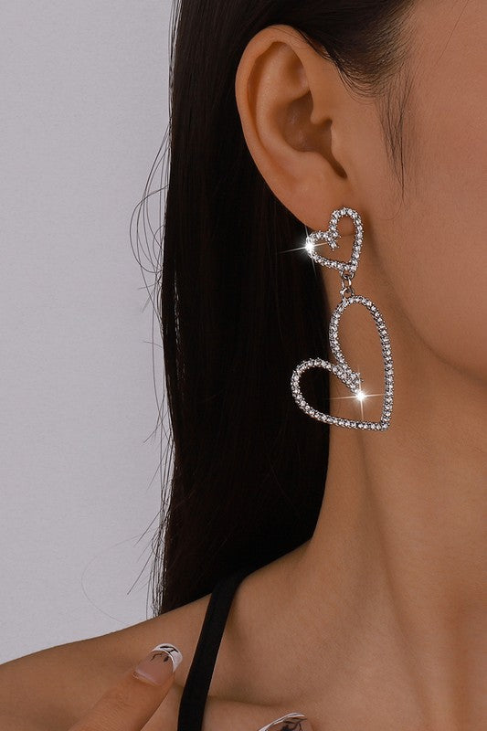 Silver Rhinestone Heart Earrings