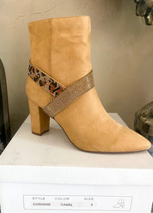 Camel booties with leopard band