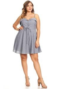 Pinstriped Tie Down Sundress - Plus Size